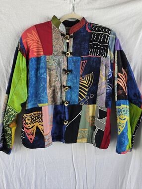 Vintage Kosi Bali Patchwork Boho Jacket Womens M Multicolor Rayon